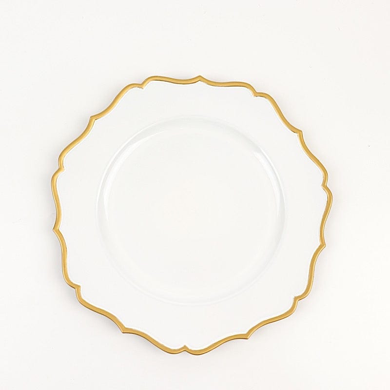 6 Round 13" Metallic Acrylic Charger Plates with Scallop Rim Design CHRG_PLST0008_WHT