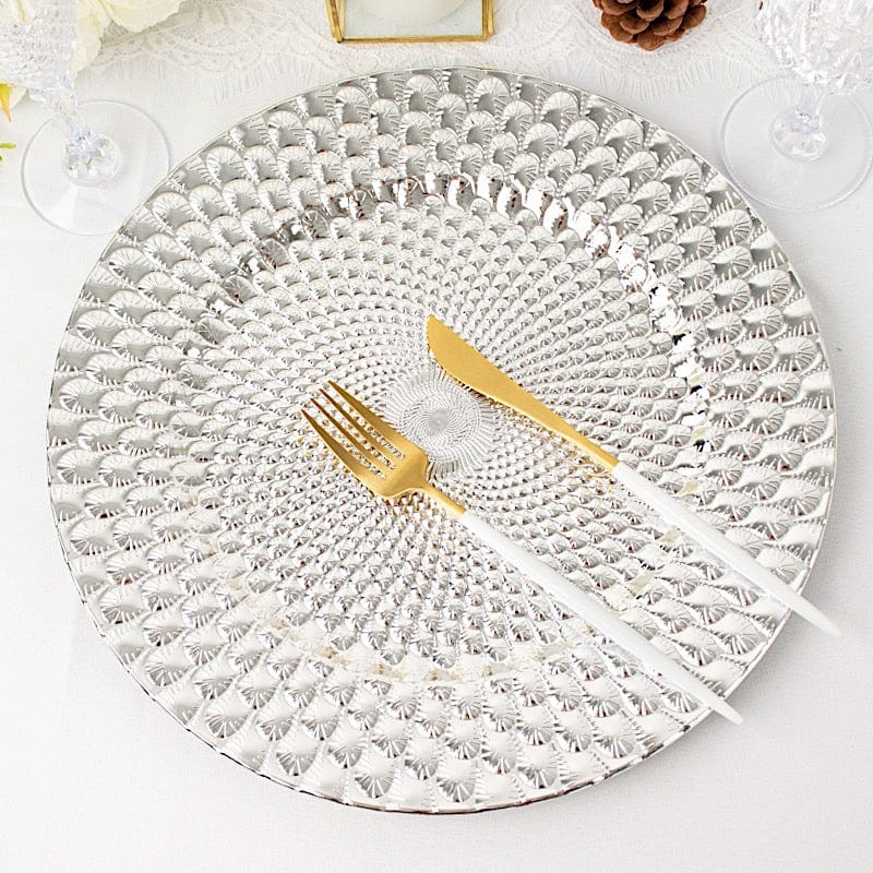 6 Round 13" Peacock Pattern Plastic Charger Plates Serving Trays