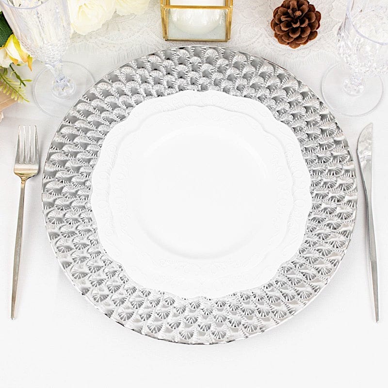 6 Round 13" Peacock Pattern Plastic Charger Plates Serving Trays