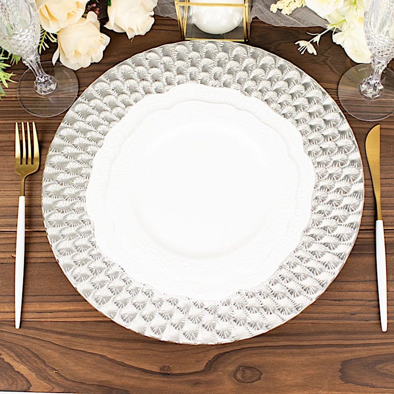 6 Round 13" Peacock Pattern Plastic Charger Plates Serving Trays