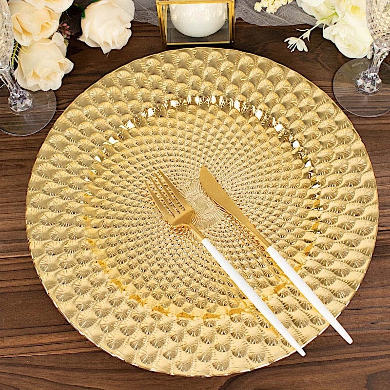 6 Round 13" Peacock Pattern Plastic Charger Plates Serving Trays