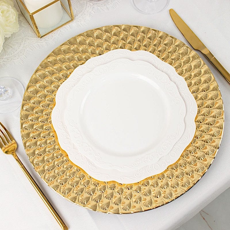 6 Round 13" Peacock Pattern Plastic Charger Plates Serving Trays