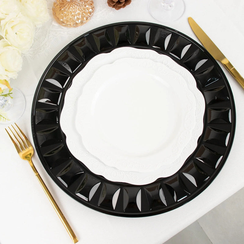 6 Round 13" Plastic Charger Plates with Bejeweled Rim Design