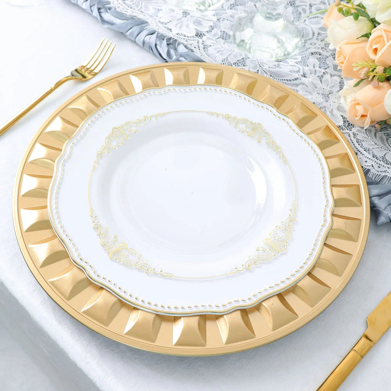 6 Round 13" Plastic Charger Plates with Bejeweled Rim Design