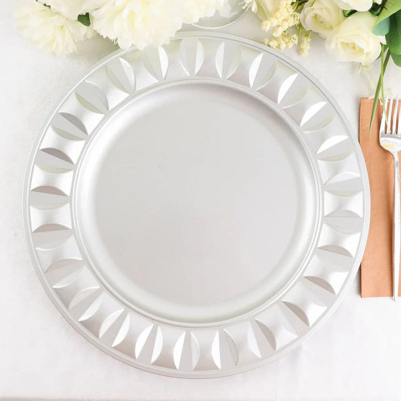 6 Round 13" Plastic Charger Plates with Bejeweled Rim Design