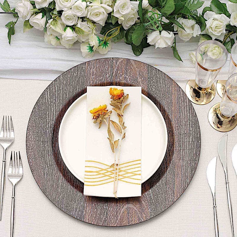 6 Round 13" Rustic Faux Wood Plastic Charger Plates