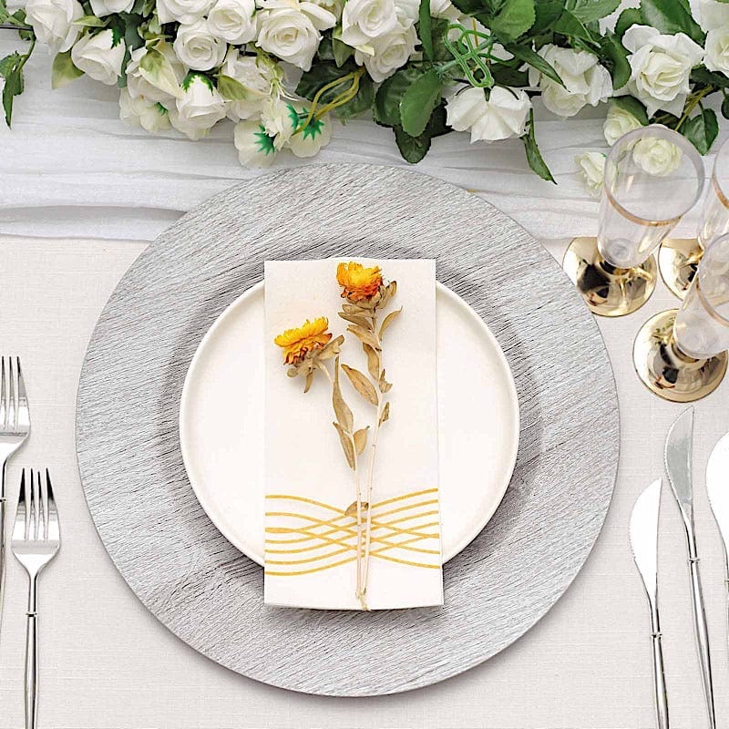 6 Round 13" Rustic Faux Wood Plastic Charger Plates