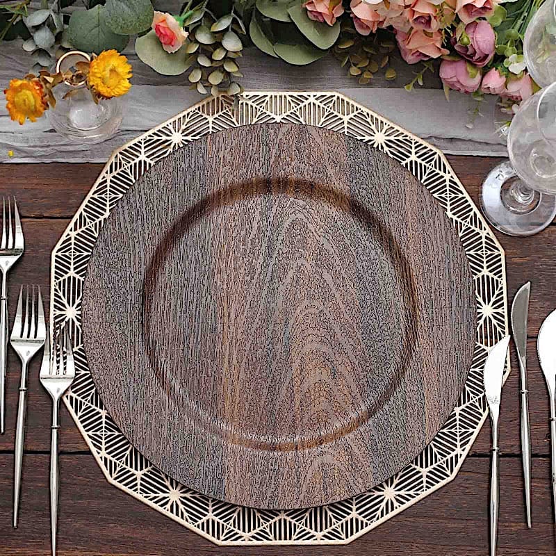 6 Round 13" Rustic Faux Wood Plastic Charger Plates