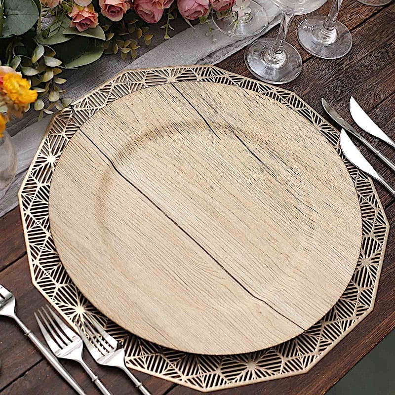 6 Round 13" Rustic Faux Wood Plastic Charger Plates