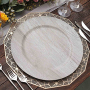 6 Round 13" Rustic Faux Wood Plastic Charger Plates