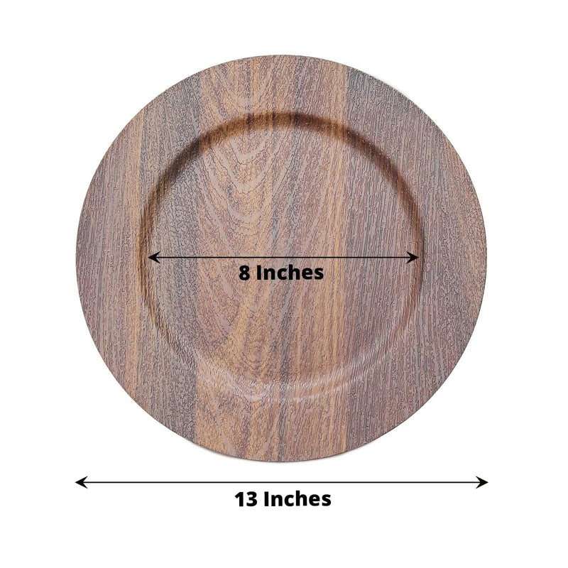 6 Round 13" Rustic Faux Wood Plastic Charger Plates
