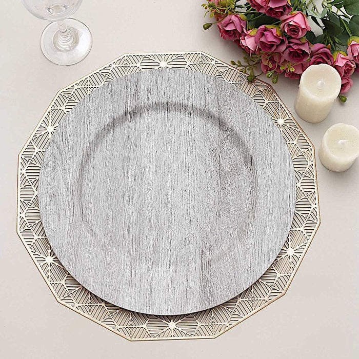 6 Round 13" Rustic Faux Wood Plastic Charger Plates