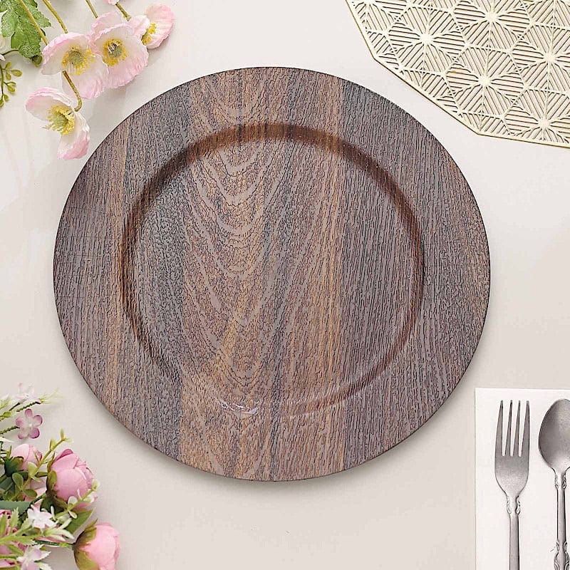 6 Round 13" Rustic Faux Wood Plastic Charger Plates