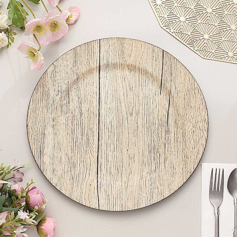 6 Round 13" Rustic Faux Wood Plastic Charger Plates
