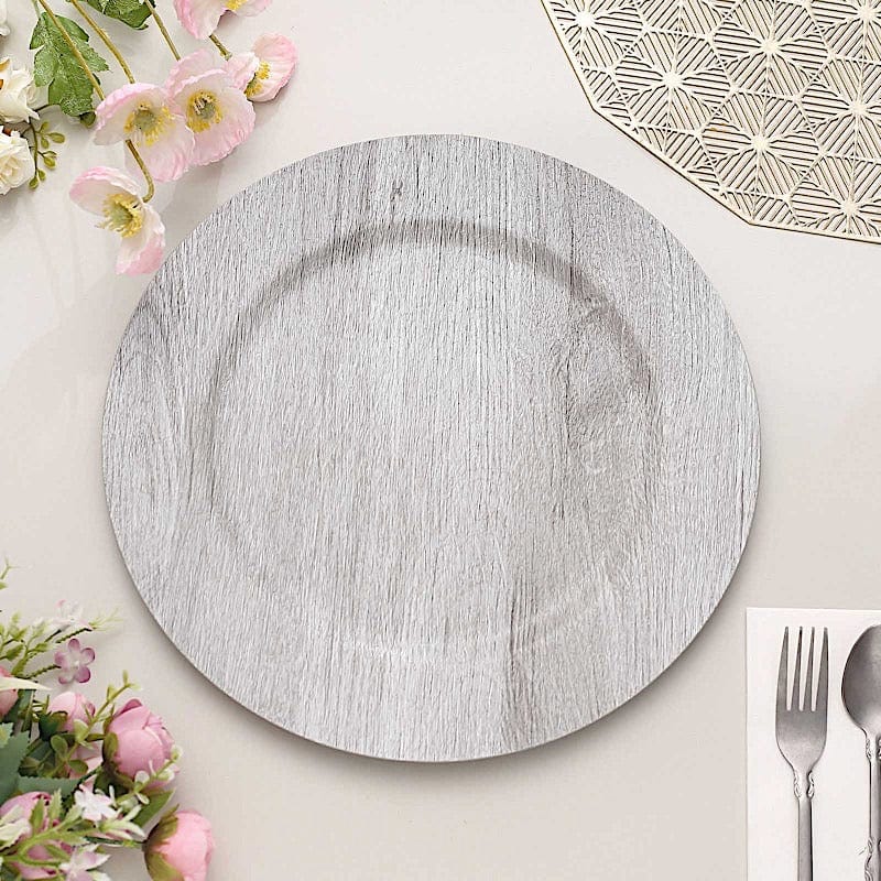 6 Round 13" Rustic Faux Wood Plastic Charger Plates