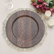 6 Round 13" Rustic Faux Wood Plastic Charger Plates