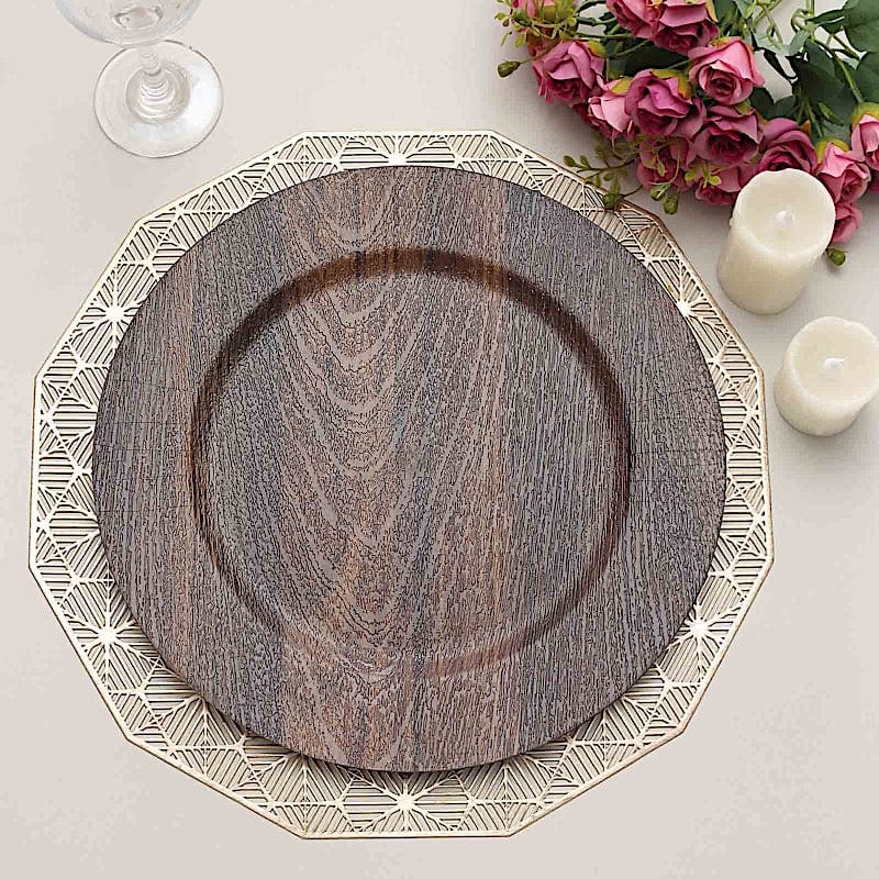 6 Round 13" Rustic Faux Wood Plastic Charger Plates