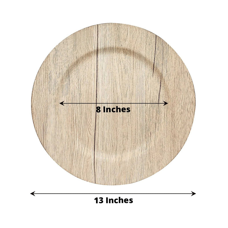 6 Round 13" Rustic Faux Wood Plastic Charger Plates