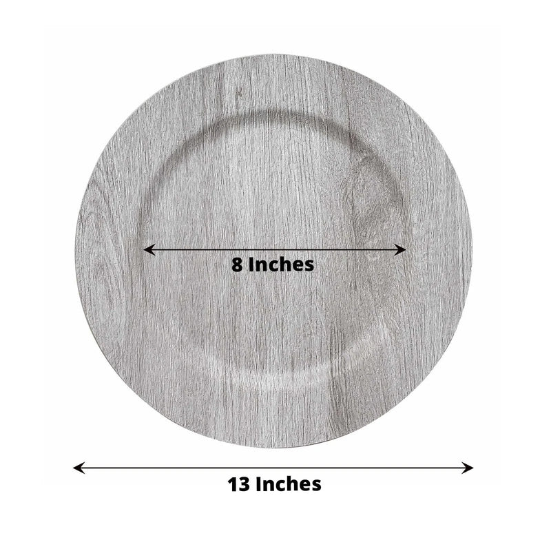 6 Round 13" Rustic Faux Wood Plastic Charger Plates