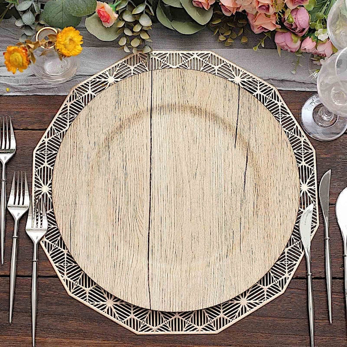 6 Round 13" Rustic Faux Wood Plastic Charger Plates