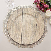 6 Round 13" Rustic Faux Wood Plastic Charger Plates