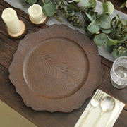 6 Round 13" Rustic Wooden Acrylic Charger Plates with Scallop Rim Design