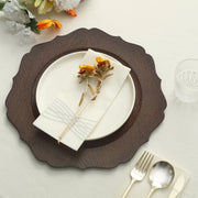 6 Round 13" Rustic Wooden Acrylic Charger Plates with Scallop Rim Design