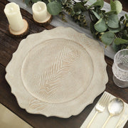 6 Round 13" Rustic Wooden Acrylic Charger Plates with Scallop Rim Design
