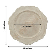 6 Round 13" Rustic Wooden Acrylic Charger Plates with Scallop Rim Design