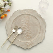 6 Round 13" Rustic Wooden Acrylic Charger Plates with Scallop Rim Design