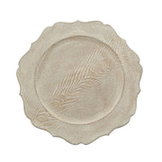 6 Round 13" Rustic Wooden Acrylic Charger Plates with Scallop Rim Design