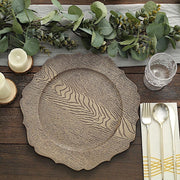 6 Round 13" Rustic Wooden Acrylic Charger Plates with Scallop Rim Design