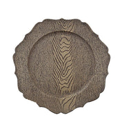 6 Round 13" Rustic Wooden Acrylic Charger Plates with Scallop Rim Design CHRG_PLST0008W_NAT