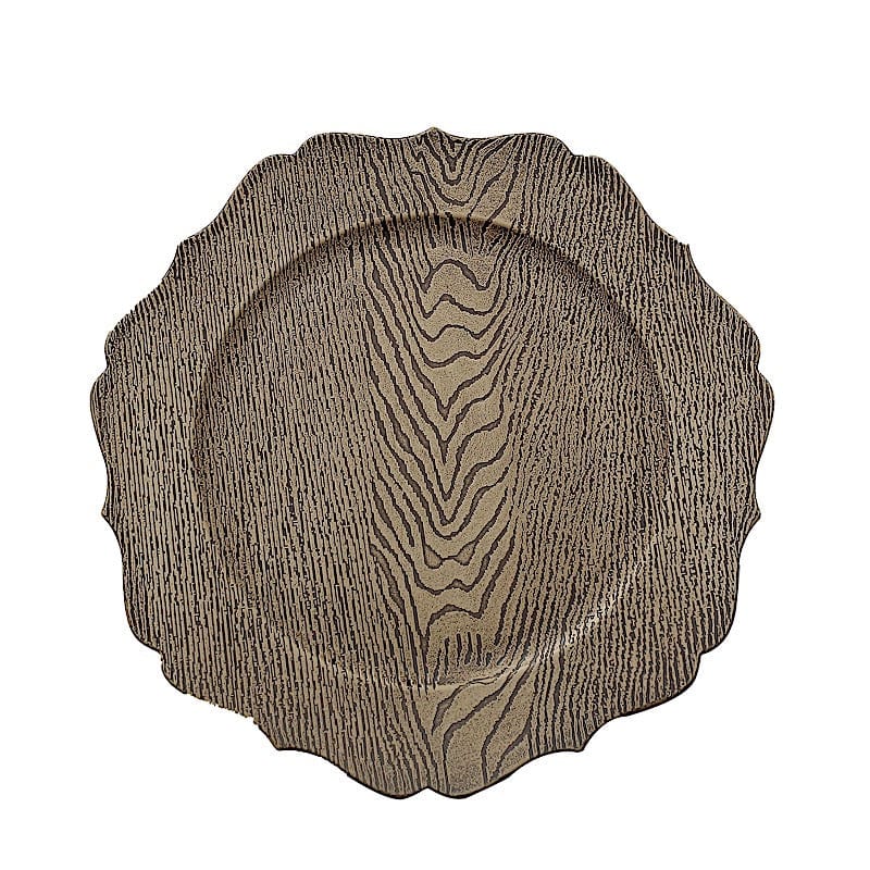 6 Round 13" Rustic Wooden Acrylic Charger Plates with Scallop Rim Design CHRG_PLST0008W_NAT