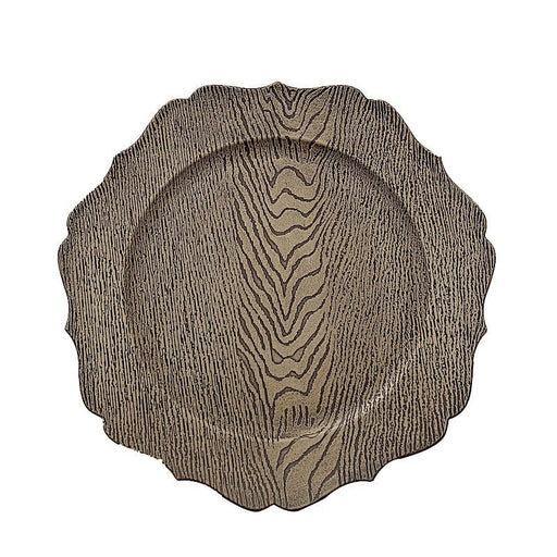6 Round 13" Rustic Wooden Acrylic Charger Plates with Scallop Rim Design CHRG_PLST0008W_NAT