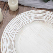 6 Round 13" Rustic Wooden Plastic Charger Plates with Rose Embossed Rim - White Washed CHRG_PLST0015W_WHT