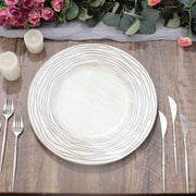 6 Round 13" Rustic Wooden Plastic Charger Plates with Rose Embossed Rim - White Washed CHRG_PLST0015W_WHT