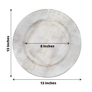 6 Round 13" Rustic Wooden Plastic Charger Plates with Sunray Design - White Washed CHRG_PLST0014W_WHT