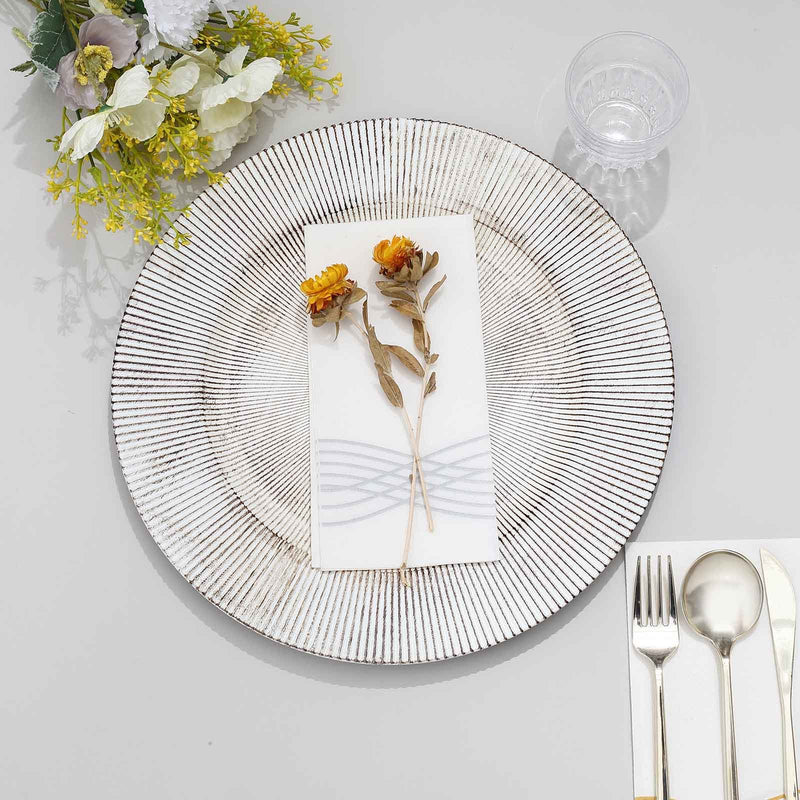 6 Round 13" Rustic Wooden Plastic Charger Plates with Sunray Design - White Washed CHRG_PLST0014W_WHT