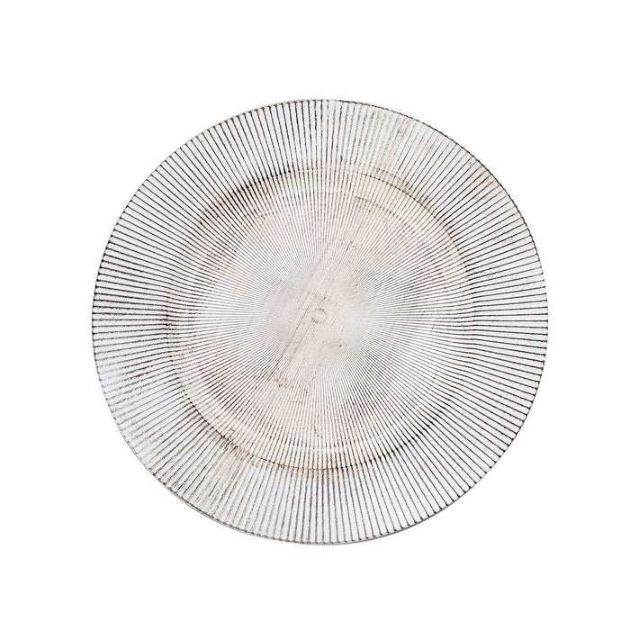 6 Round 13" Rustic Wooden Plastic Charger Plates with Sunray Design - White Washed CHRG_PLST0014W_WHT