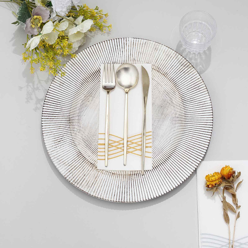 6 Round 13" Rustic Wooden Plastic Charger Plates with Sunray Design - White Washed CHRG_PLST0014W_WHT