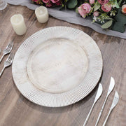 6 Round 13" Rustic Wooden Plastic Charger Plates with Sunray Design - White Washed CHRG_PLST0014W_WHT