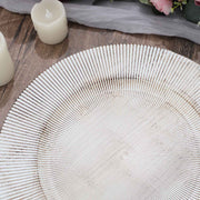 6 Round 13" Rustic Wooden Plastic Charger Plates with Sunray Design - White Washed CHRG_PLST0014W_WHT