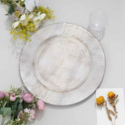 6 Round 13" Rustic Wooden Plastic Charger Plates with Sunray Design - White Washed CHRG_PLST0014W_WHT