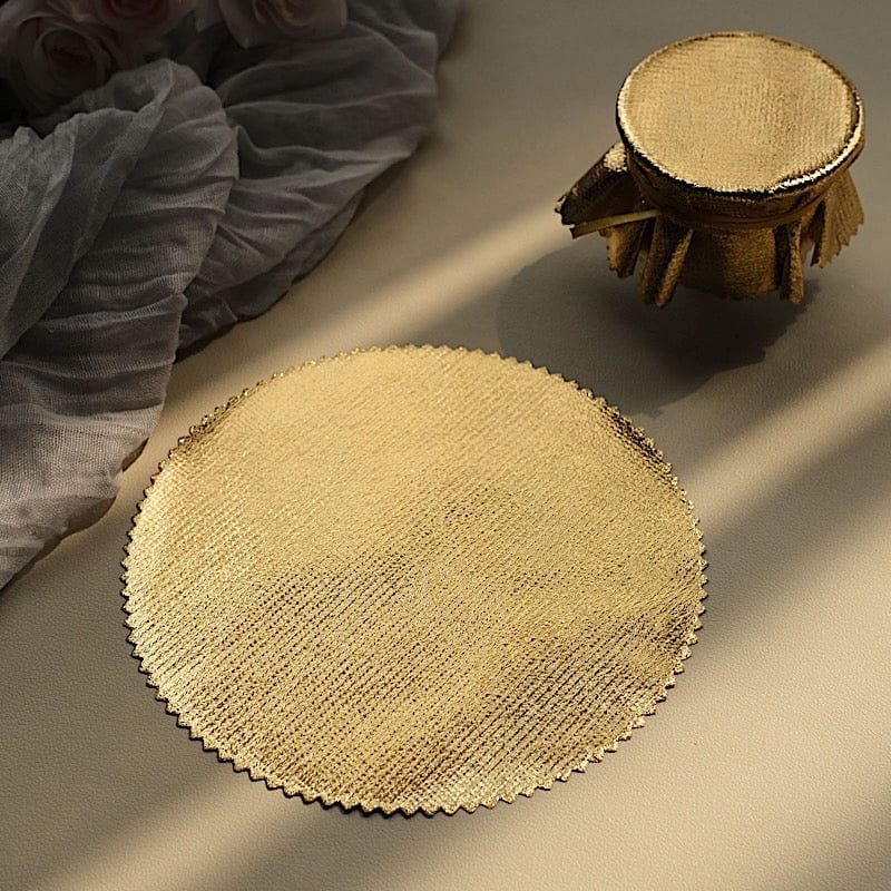 6 Round 6" Lame Fabric Metallic Jar Covers with Tie String