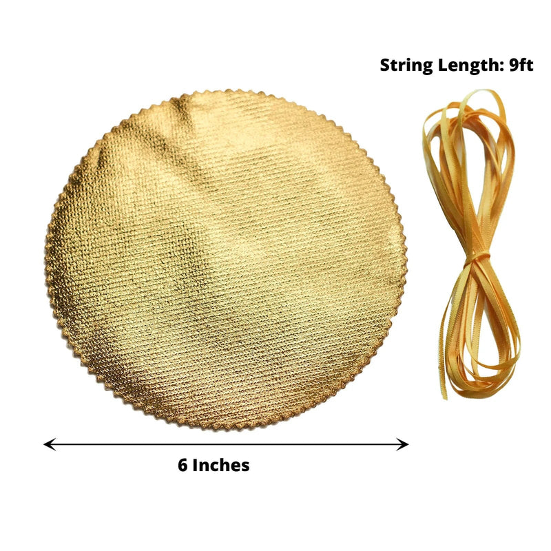 6 Round 6" Lame Fabric Metallic Jar Covers with Tie String