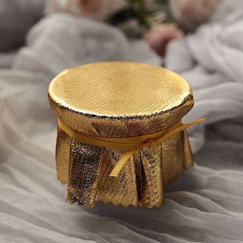 6 Round 6" Lame Fabric Metallic Jar Covers with Tie String