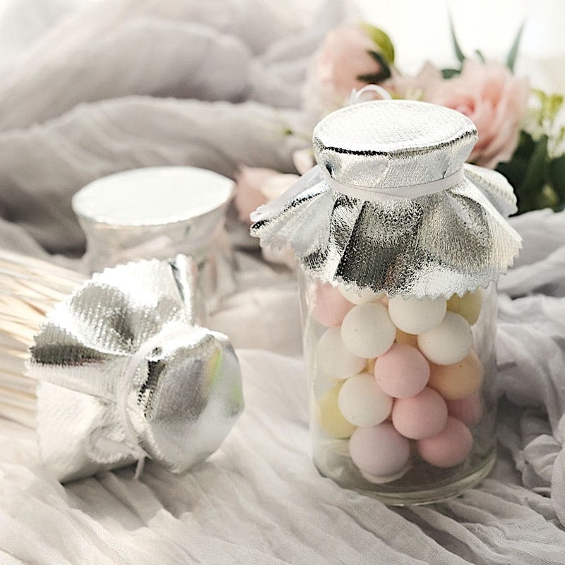 6 Round 6" Lame Fabric Metallic Jar Covers with Tie String