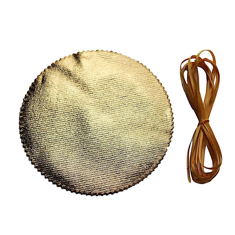 6 Round 6" Lame Fabric Metallic Jar Covers with Tie String FAV_FAB_22_6_GOLD