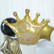 6 Round Crown and Star Mylar Foil Balloons Set - White Gold Black BLOON_KIT08_CRWN_GOLD